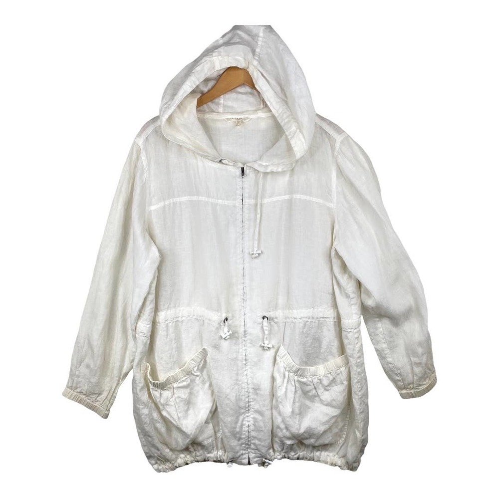 Eileen Fisher White 100% Irish Linen Hooded Anorak Jacket-1X Price Drop